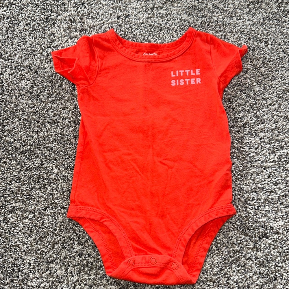 Carters Brand Red " Little Sister" Onesie Size 12 Months Great Condition